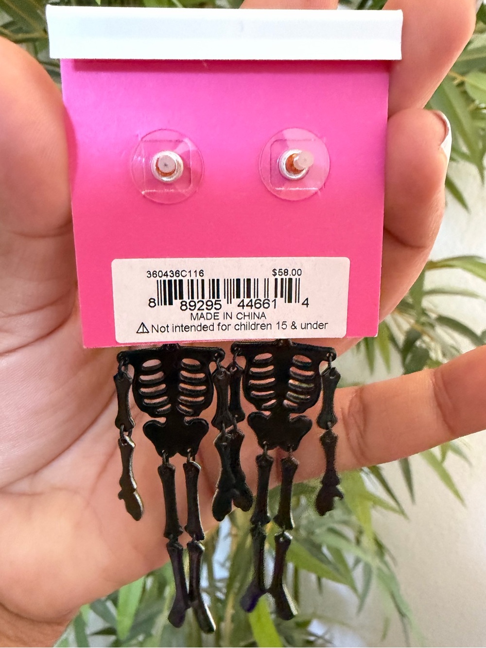 Betsey Johnson Black Glow-in-the-Dark Skeleton Drop Earrings NWT - Picture 3 of 3